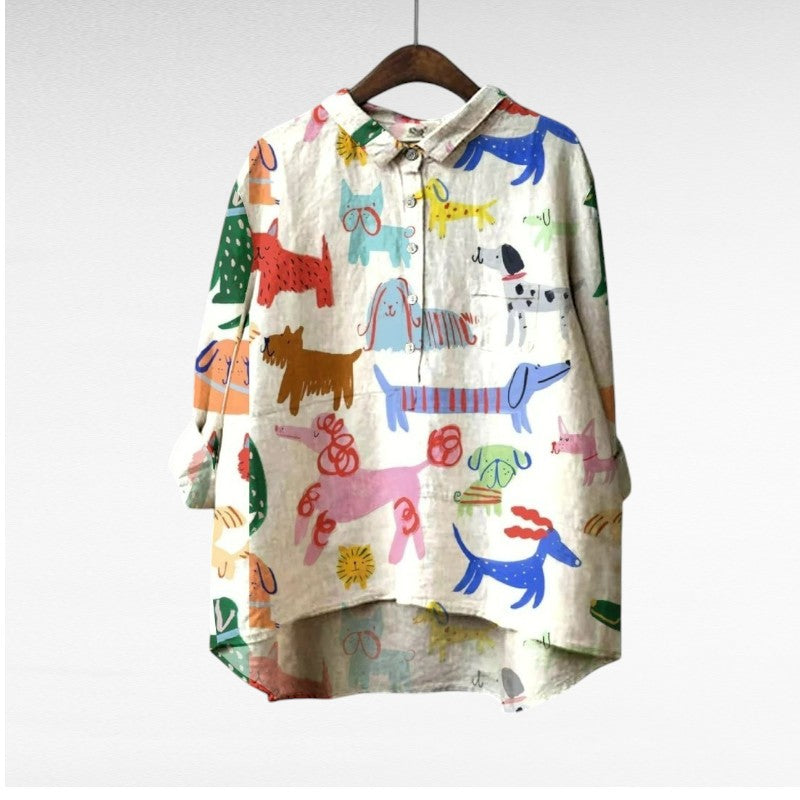 Laluna® | Exclusieve Damesblouse met Hondenprint