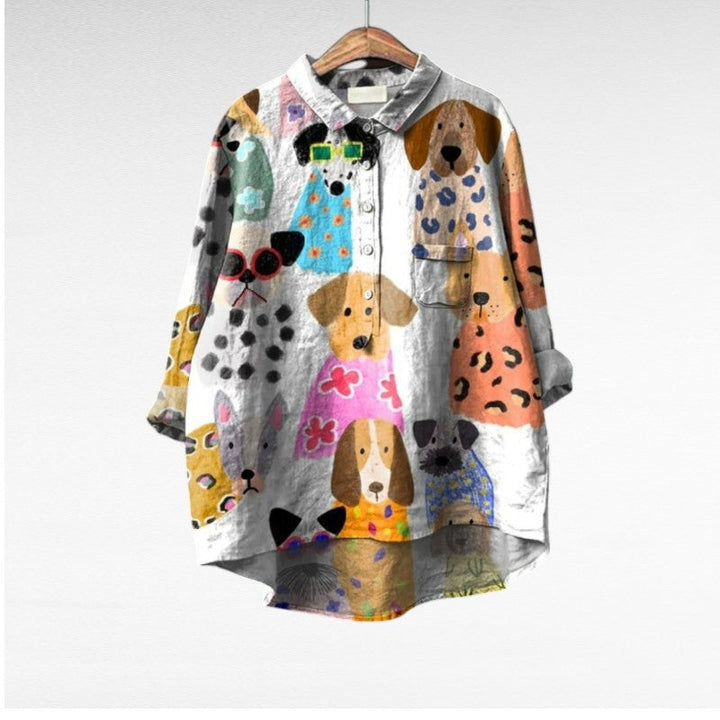 Laluna® | Exclusieve Damesblouse met Hondenprint