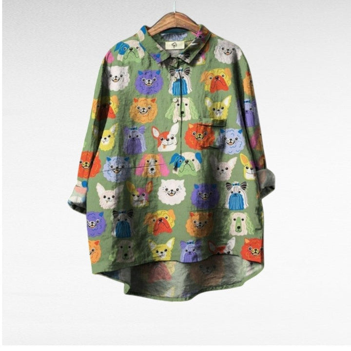 Laluna® | Exclusieve Damesblouse met Hondenprint