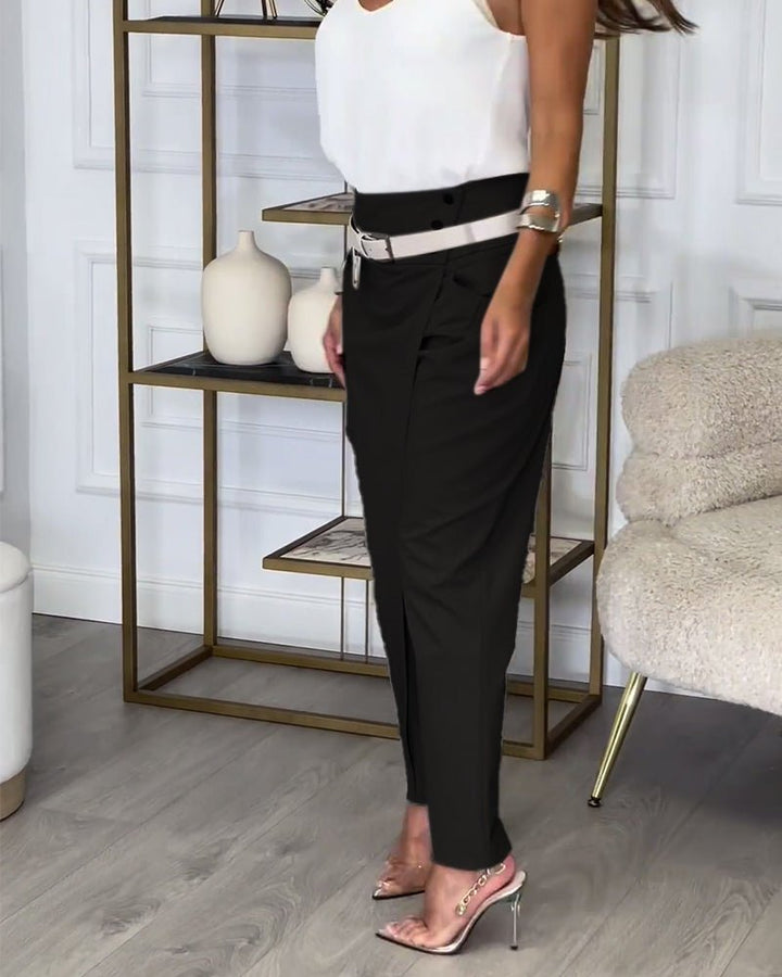 Cora™ | Stijlvolle Patchwork Broek met Ceintuur