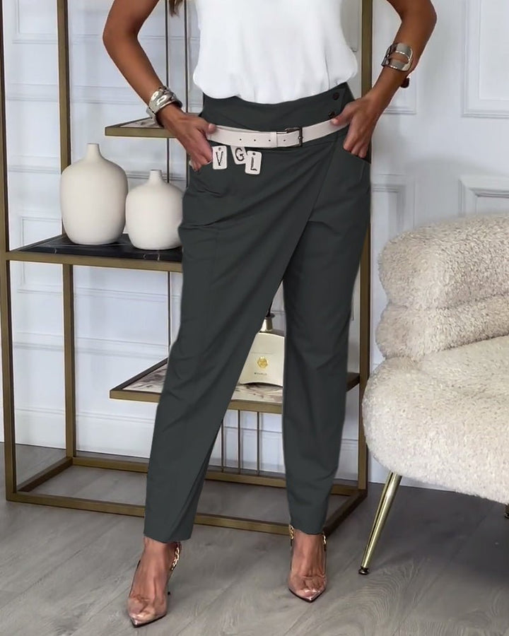 Cora™ | Stijlvolle Patchwork Broek met Ceintuur