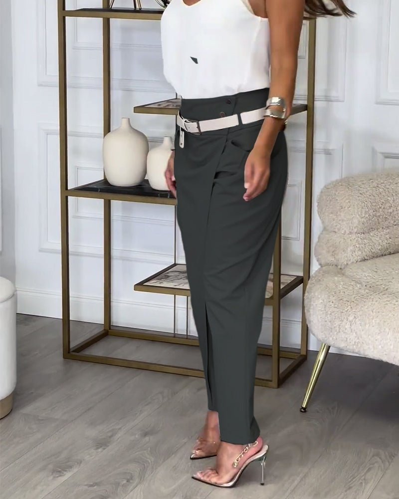 Cora™ | Stijlvolle Patchwork Broek met Ceintuur