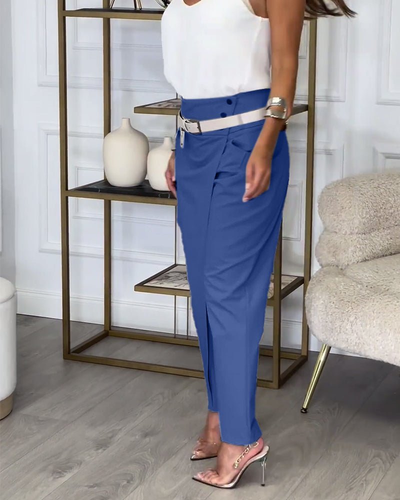 Cora™ | Stijlvolle Patchwork Broek met Ceintuur