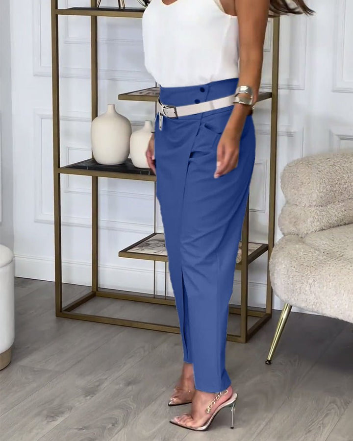 Cora™ | Stijlvolle Patchwork Broek met Ceintuur