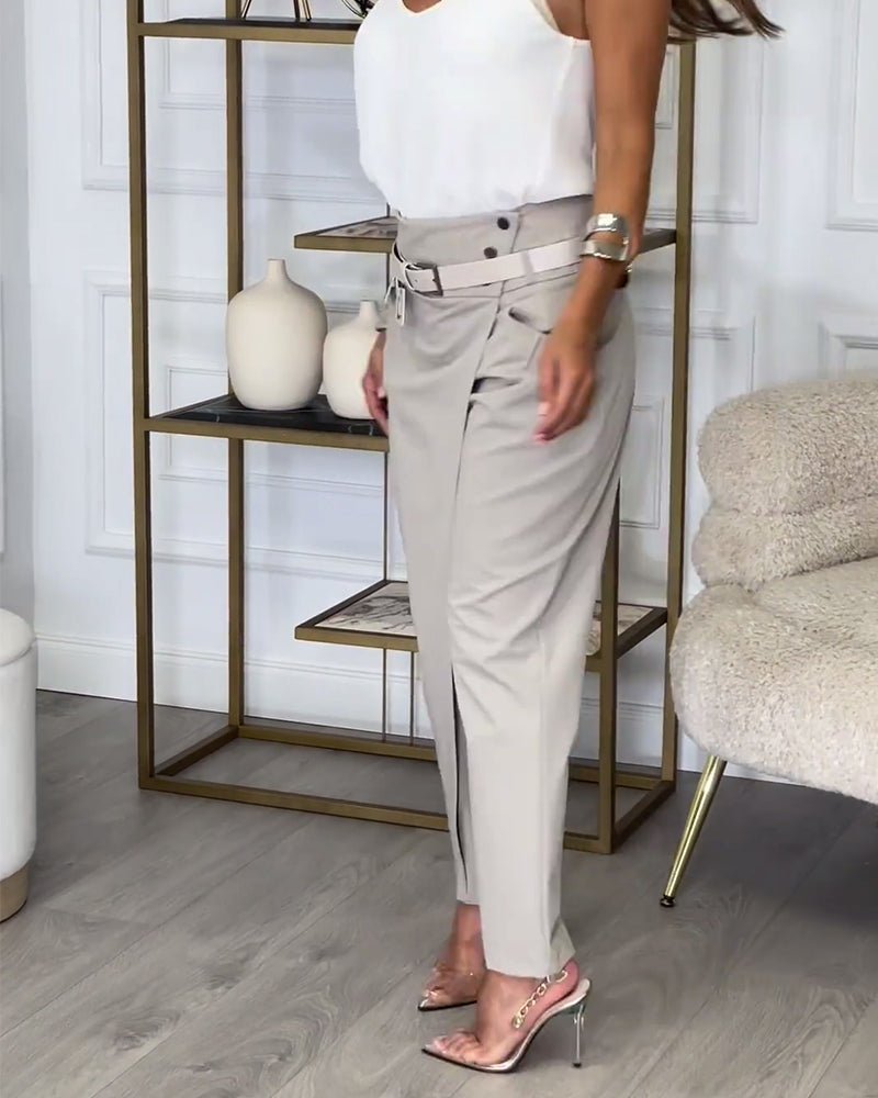 Cora™ | Stijlvolle Patchwork Broek met Ceintuur