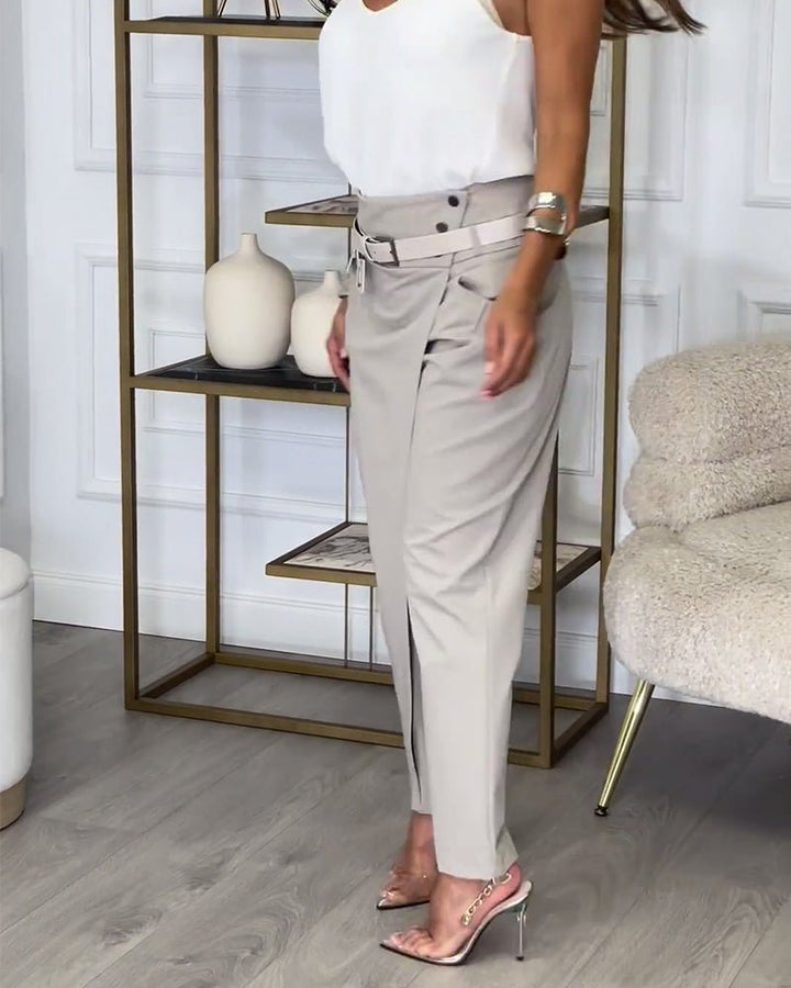 Cora™ | Stijlvolle Patchwork Broek met Ceintuur