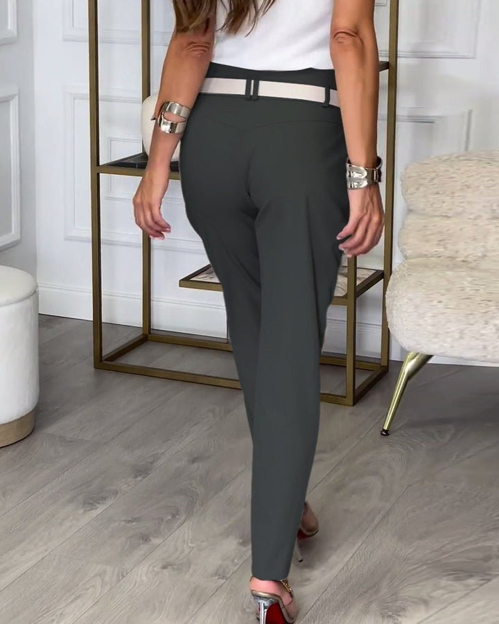 Cora™ | Stijlvolle Patchwork Broek met Ceintuur