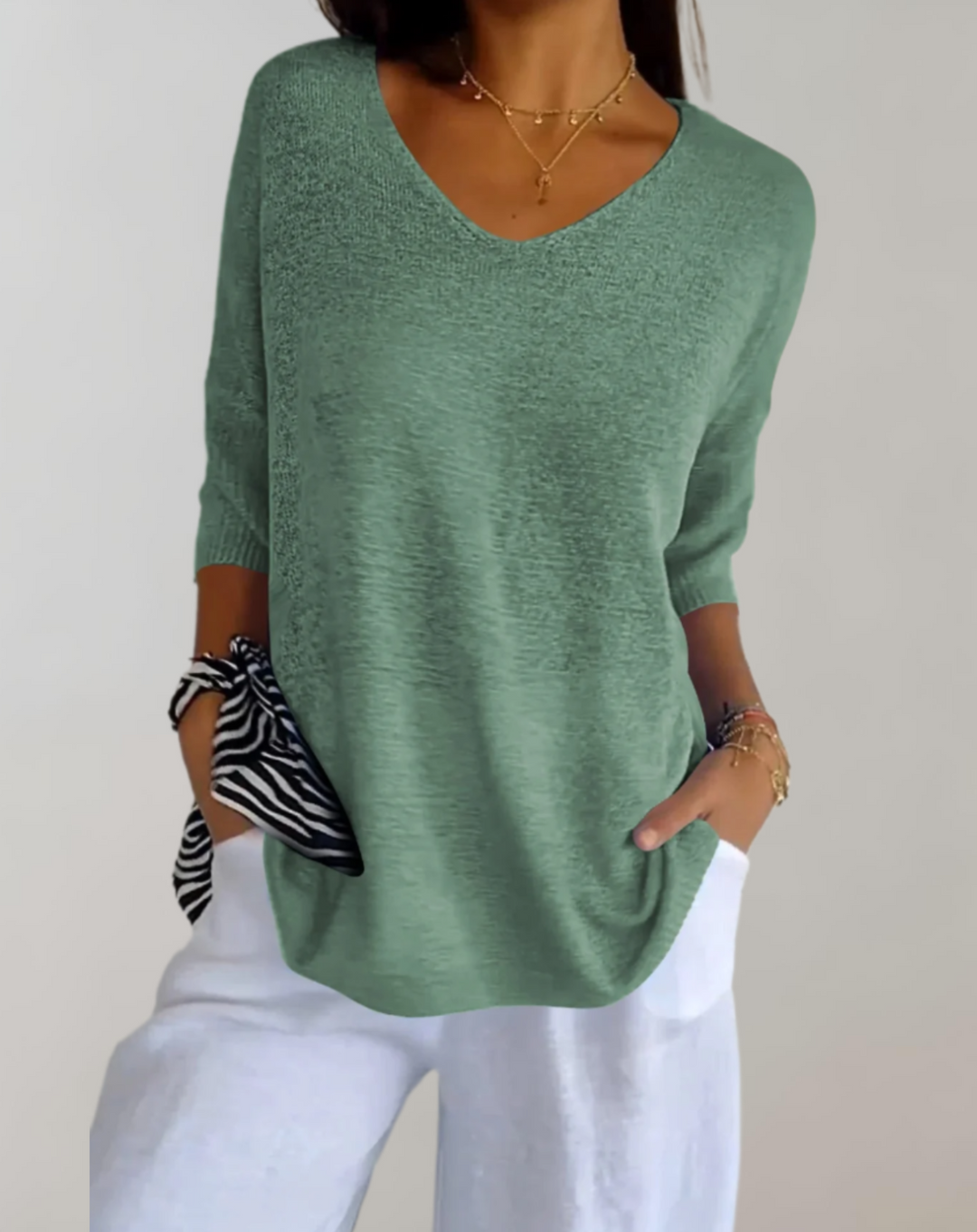 Laluna® | Gebreide Top Met V-Hals