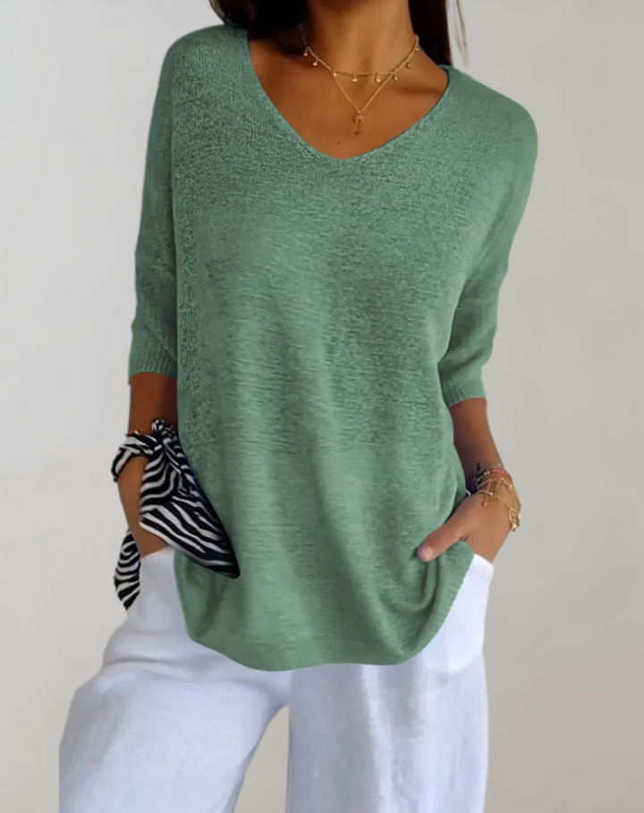 Laluna® | Gebreide Top Met V-Hals