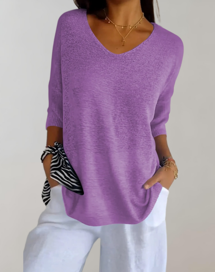 Laluna® | Gebreide Top Met V-Hals