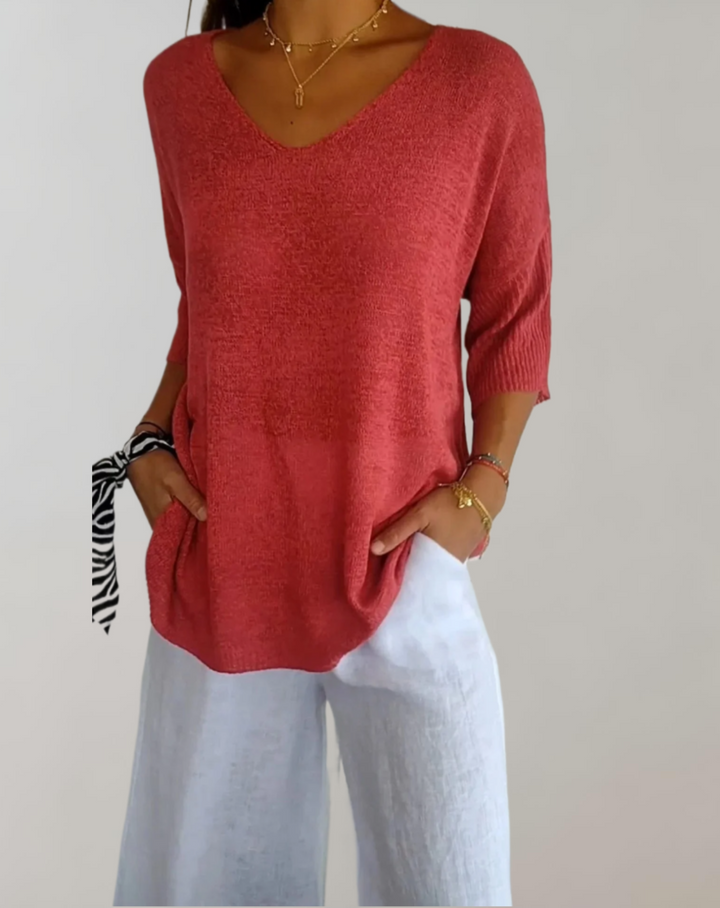Laluna® | Gebreide Top Met V-Hals