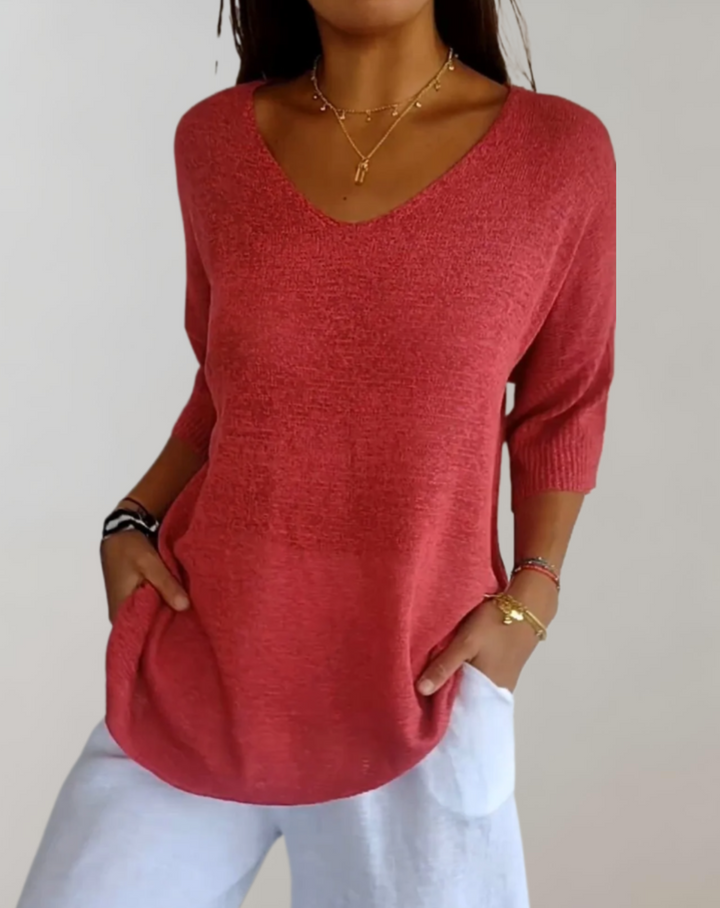 Laluna® | Gebreide Top Met V-Hals